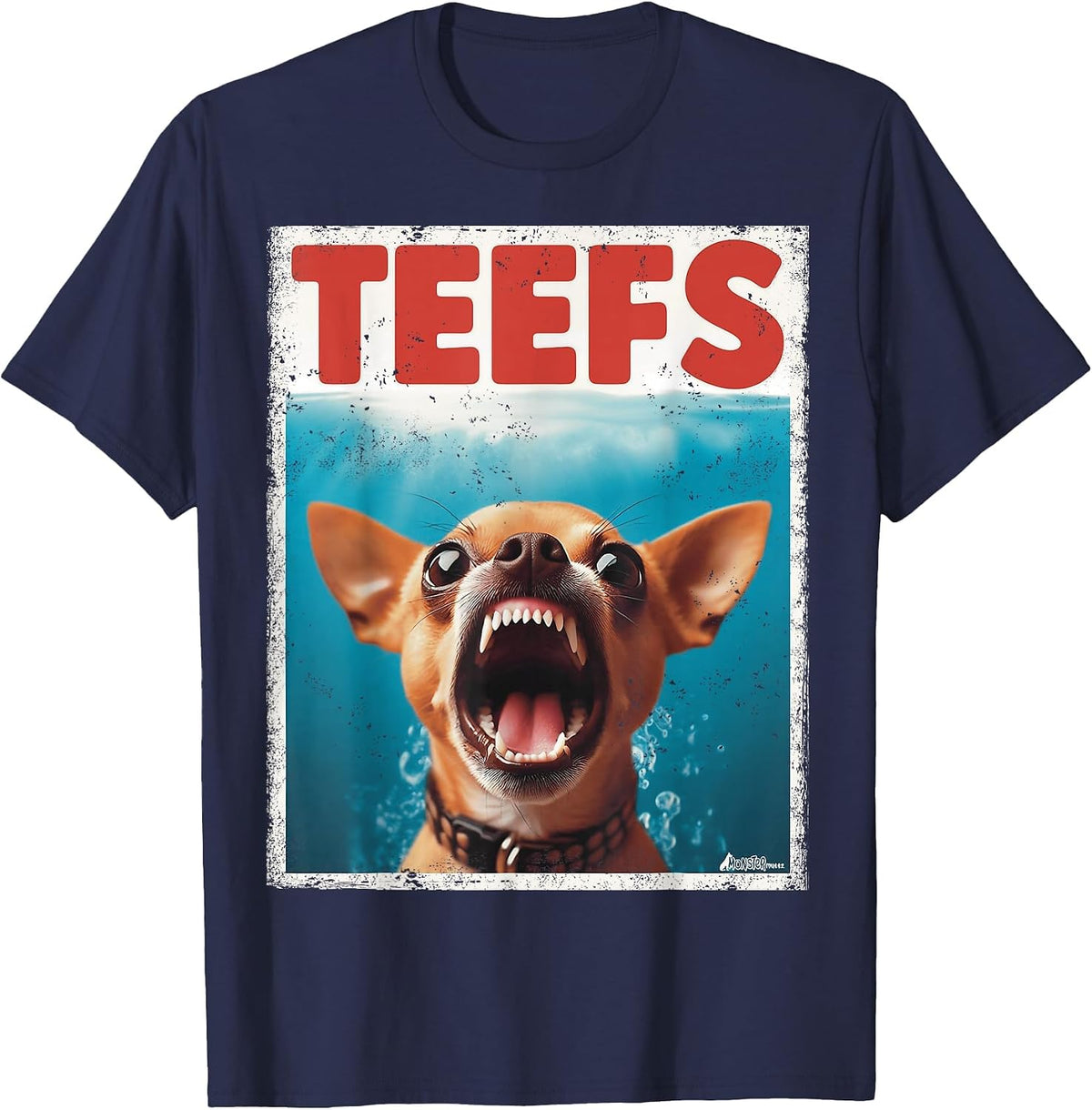 Funny Chihuahua Teefs Top, Teeth Chi Jowls Paws Dog Mom Dad T-Shirt - Navy Blue