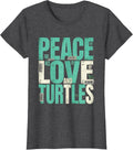 Women's Peace Love and Turtles Nature Lover Design T-Shirt - Dark Heather Grey