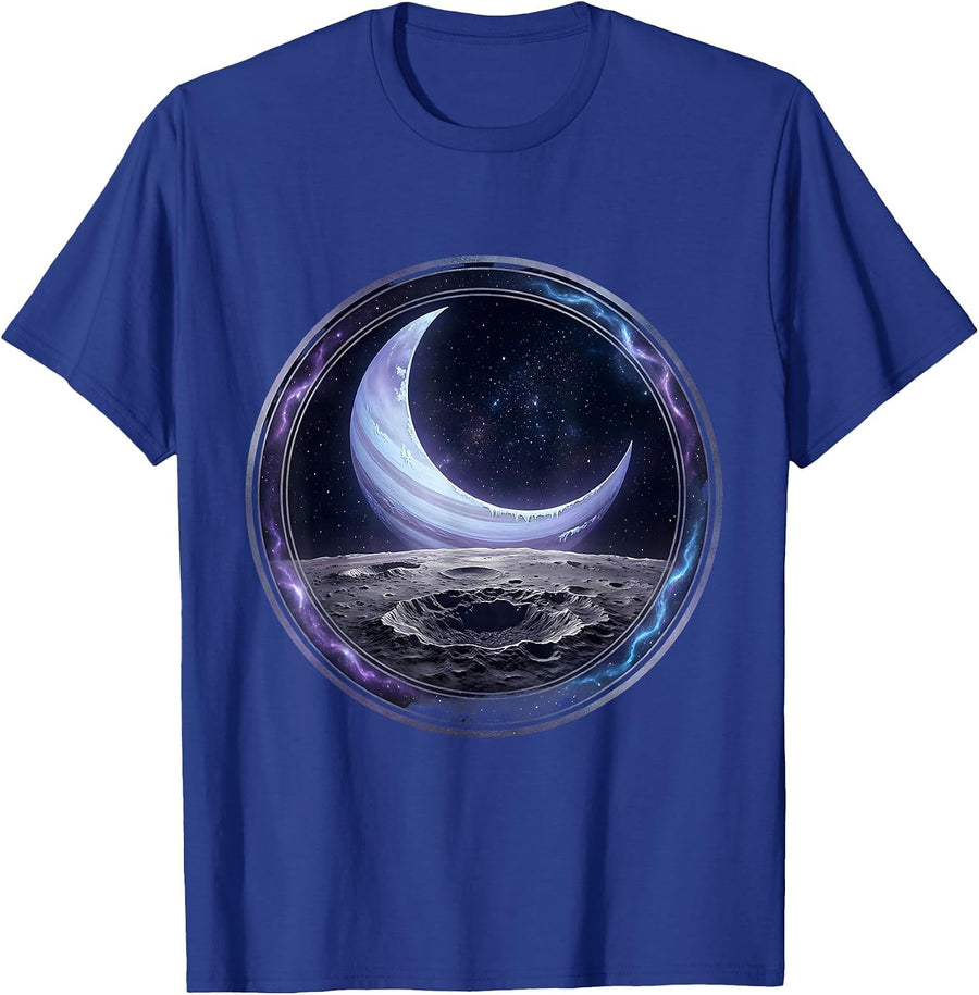 Pluto Rising Over Charon's Surface Space Art T-Shirt - Royal Blue