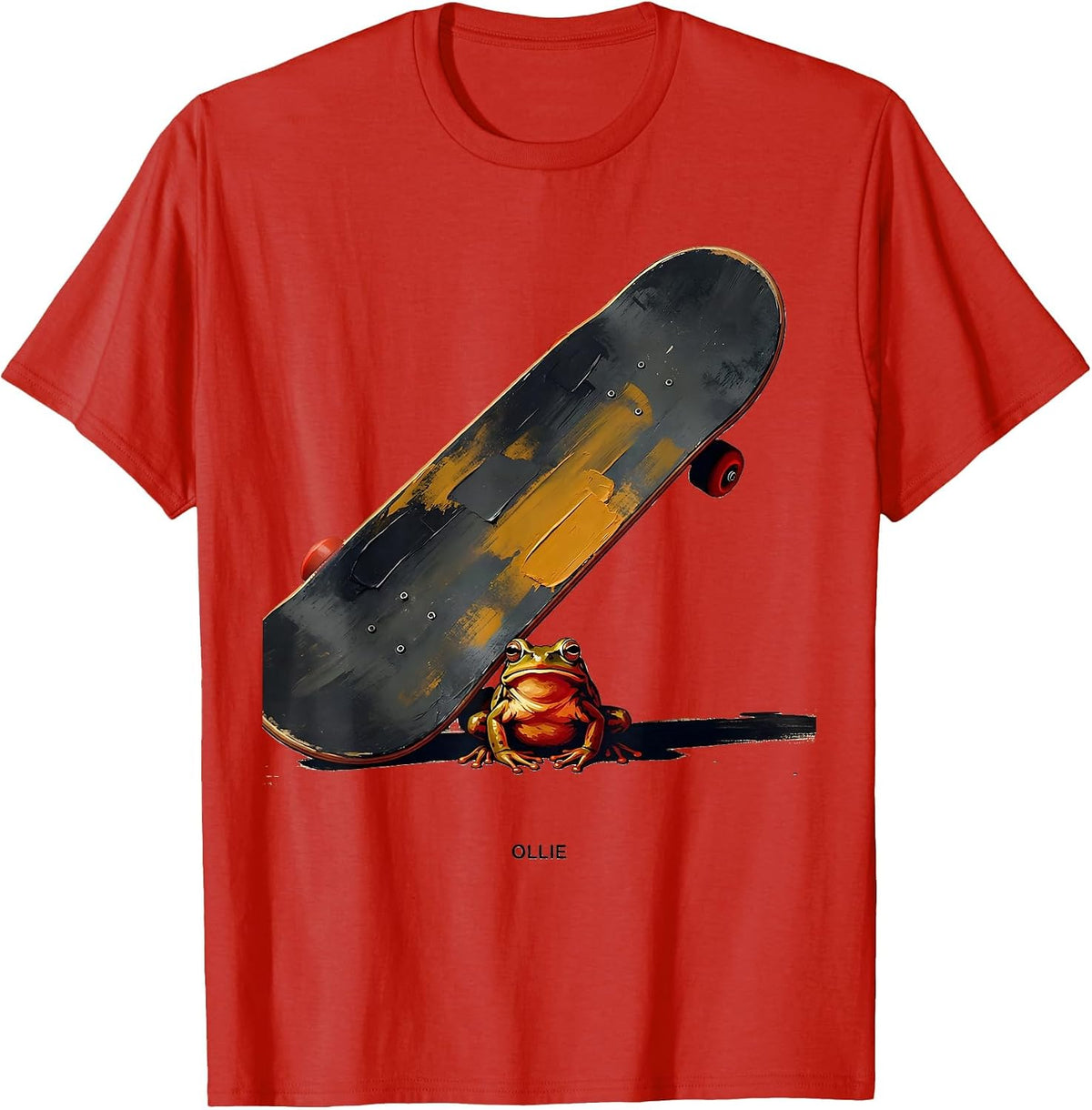 Men's Ollie Grumpy Frog Skateboard Funny Japanese Streetwear T-Shirt - Red