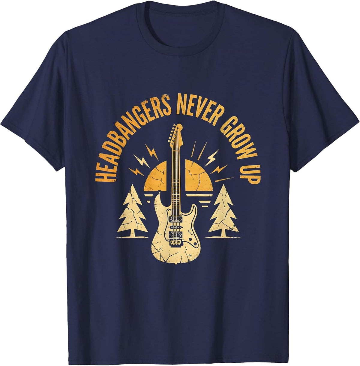 Men's Headbangers Never Grow Up 80s Rock Band Design T-Shirt - Navy Blue