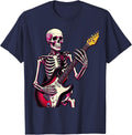 Skeleton Hands Shredding Electric Guitar Graphic T-Shirt - Navy Blue