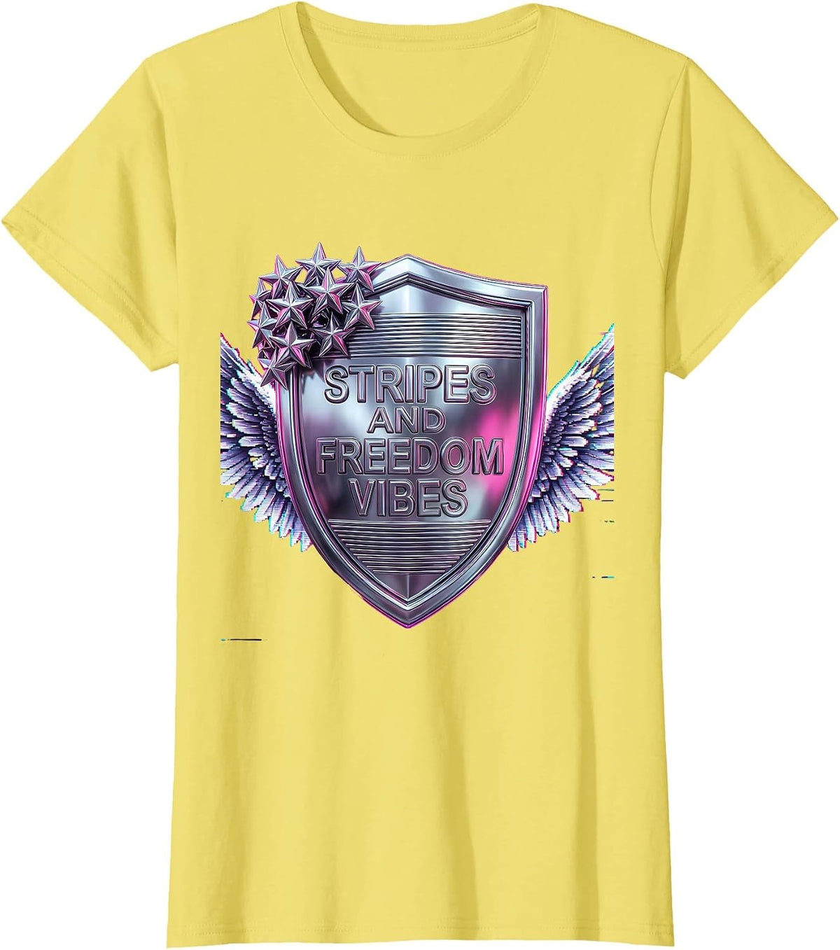 Stripes and Freedom Vibes USA Patriotic Design T-Shirt - Lemon Yellow