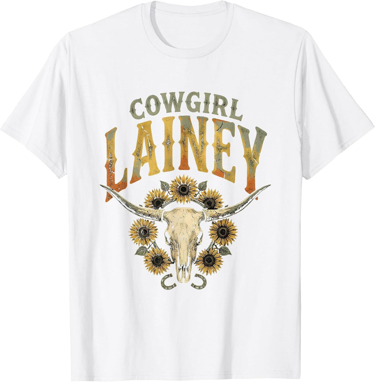 Men's Cowgirl Lainey Boho Folk Floral Western Cowgirl Personalized T-Shirt - White