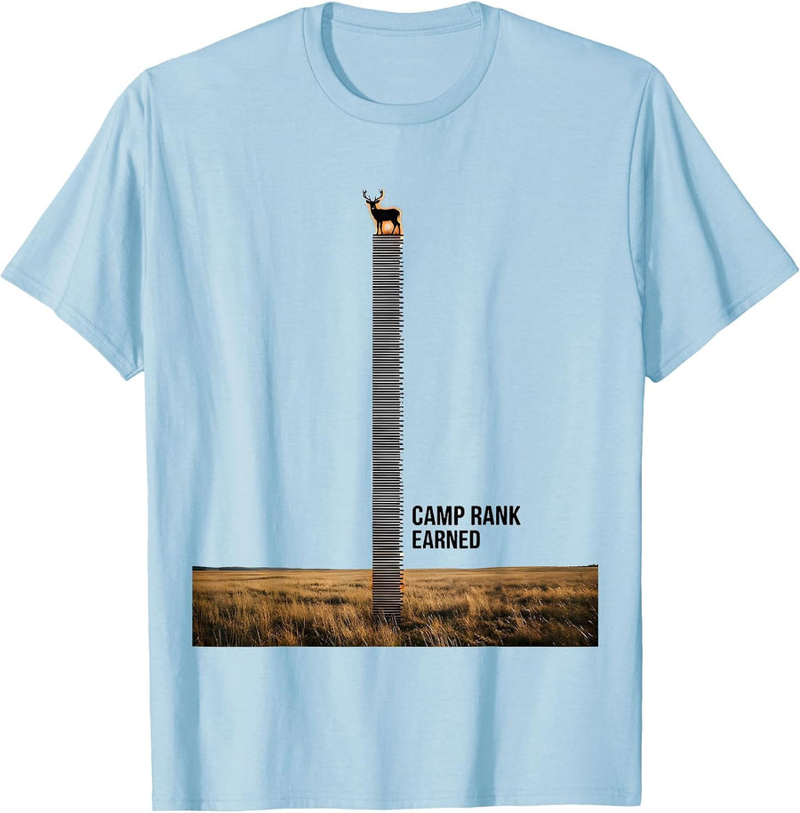 Men's Camp Rank Earned Funny Deer Hunting Hunter Humor Gift T-Shirt - Baby Blue