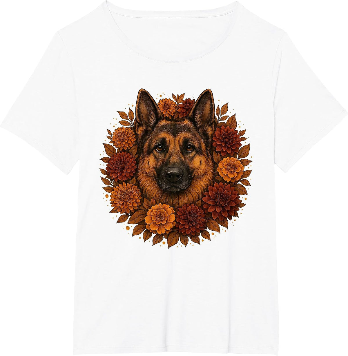 Vintage German Shepherd Autumn Floral Dog Fall Flowers T-Shirt - White