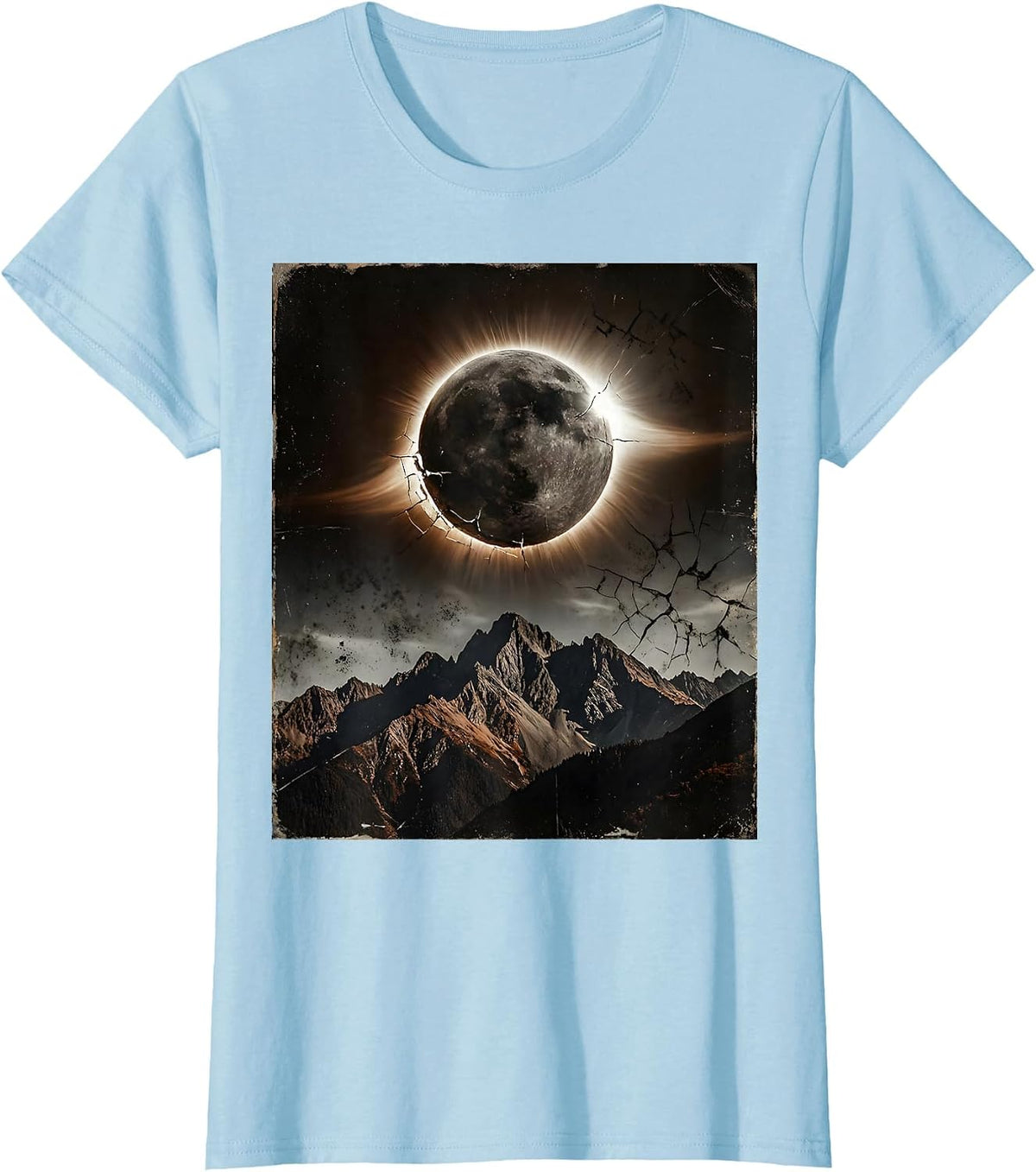 Solar Eclipse Over Mountain Peaks Illustration T-Shirt - Baby Blue