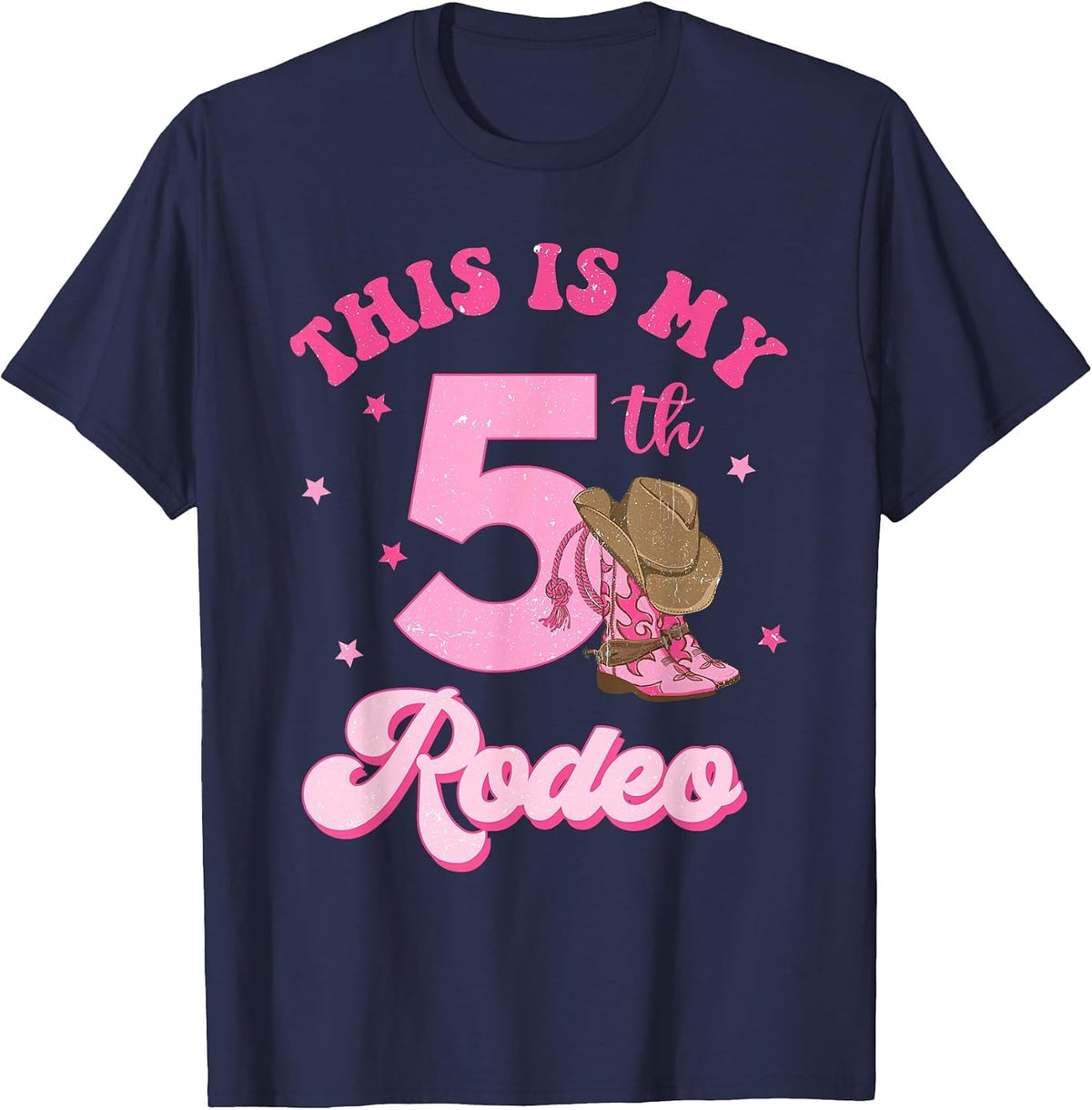 This is My 5th Rodeo Western Cowgirl 5 Year Old Birthday T-Shirt - Navy Blue