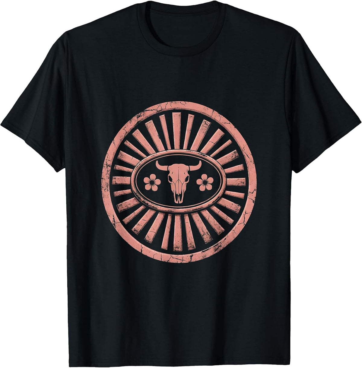 Men's Pink Cowgirl Rodeo Belt Buckle Sunburst Design T-Shirt - Black