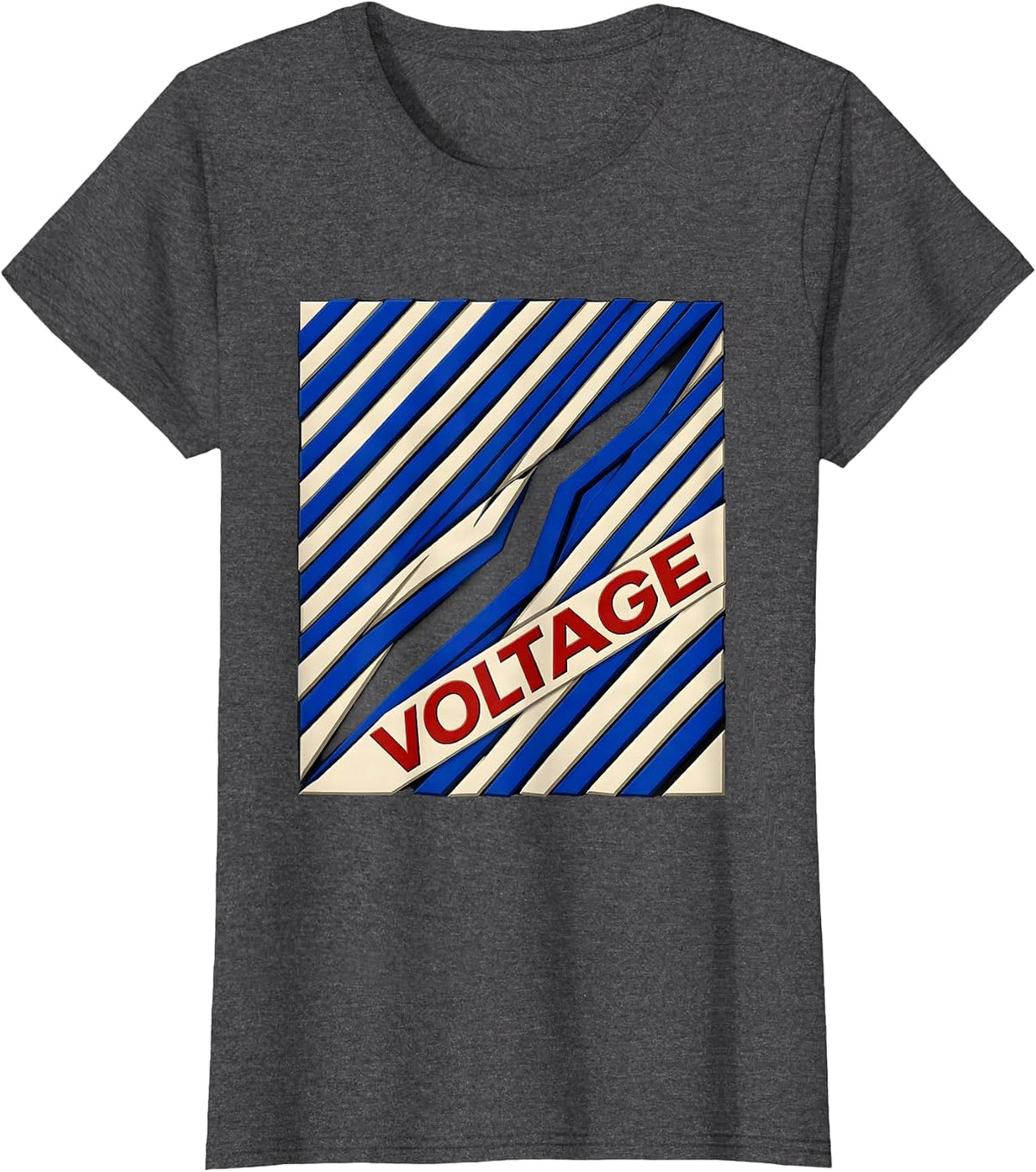 Women's VOLTAGE Bold Lightning Bolt Graphic Icon Minimalist T-Shirt - Dark Heather Grey