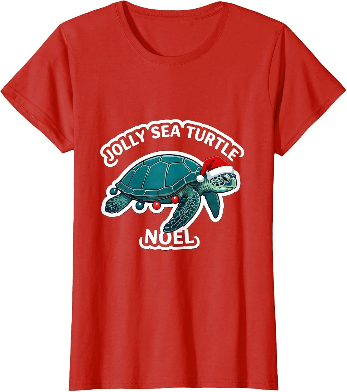 Women's Jolly Sea Turtle Noel Whimsical Sea Turtle Lover Christmas T-Shirt - Red