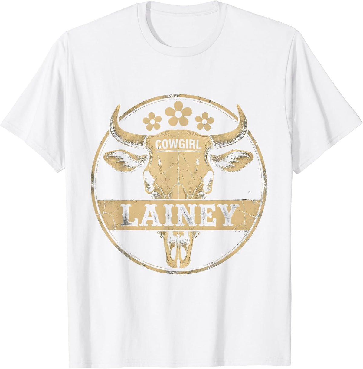 Men's Cowgirl Lainey Boho Western Personalized Name Gift T-Shirt - White