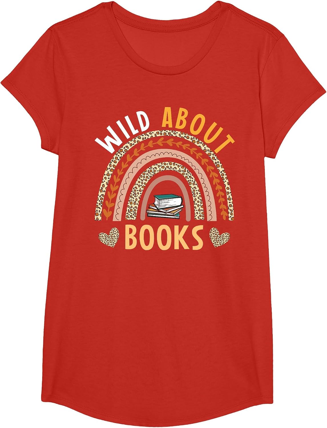 Wild About Books Leopard I Love Reading Book Lover T-Shirt - Girls Red