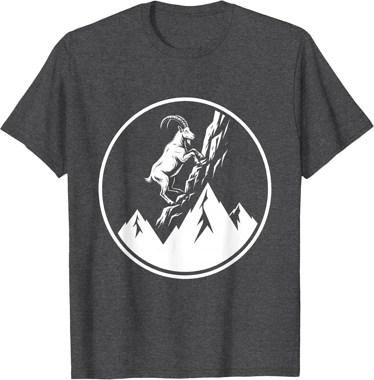 Men's Goat Climbing Snowy Mountain Summit Illustration T-Shirt - Dark Heather Grey