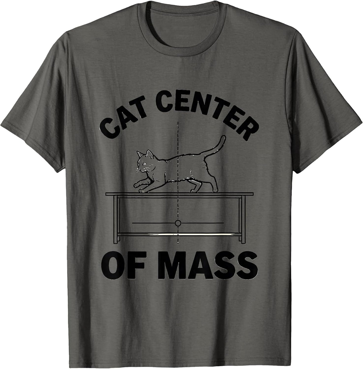 Cat Center Of Mass Funny Cat Science Math Teacher Student T-Shirt - Asphalt Grey