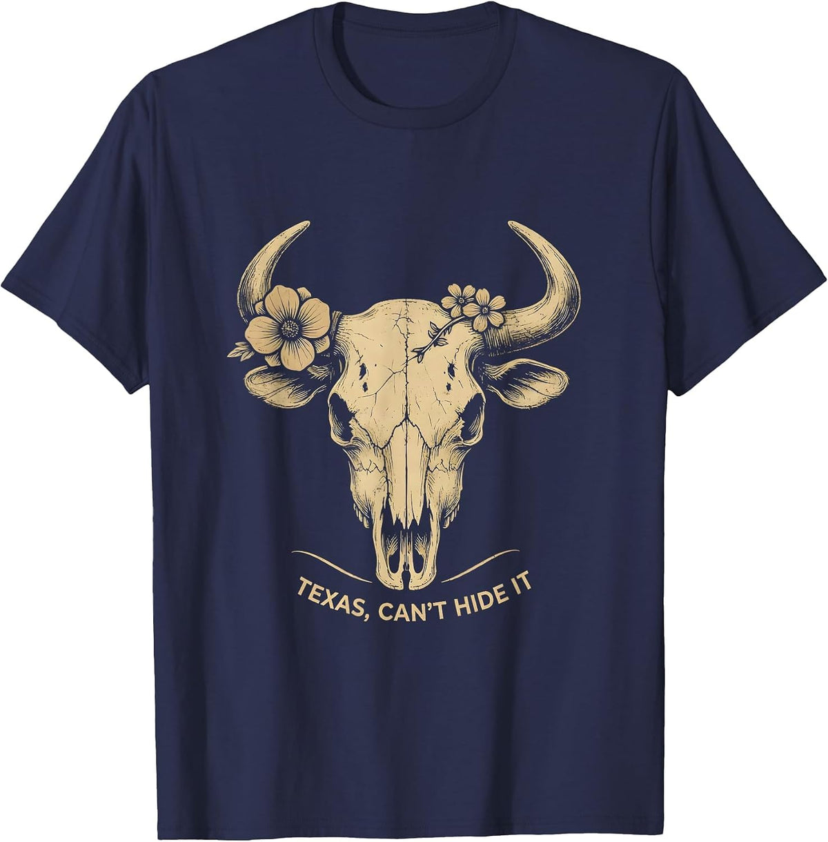 Texas, Can't Hide It Boho Western State Pride Cowgirl T-Shirt - Navy Blue