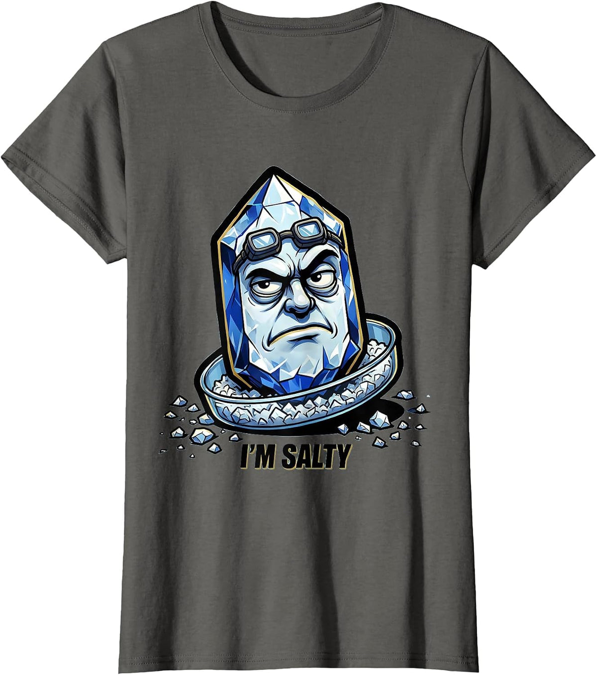 Women's I'm Salty Cartoon Chemistry Pun Humor Science Geek T-Shirt - Asphalt Grey