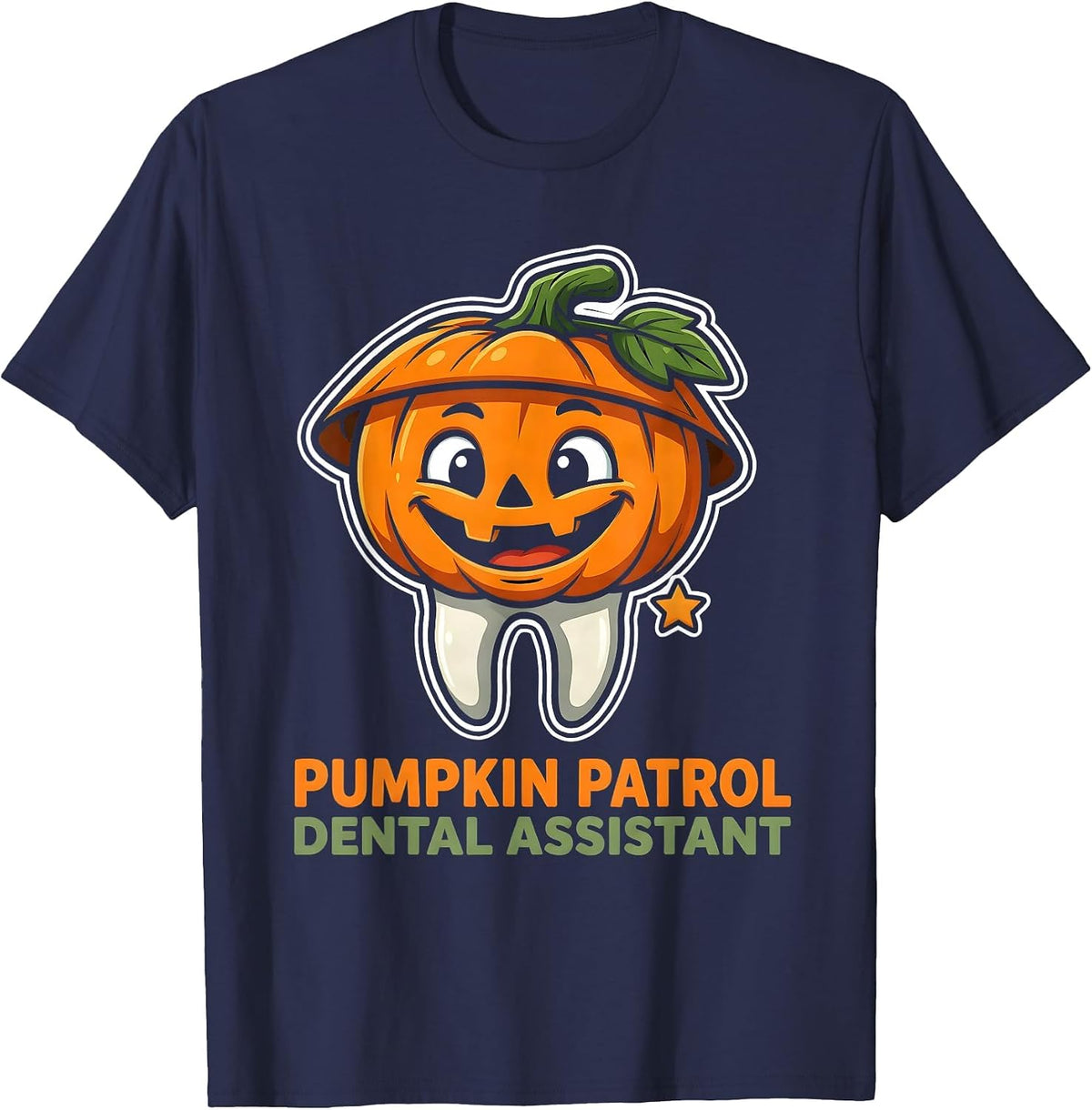 Men's Pumpkin Patrol Dental Assistant Cartoon Halloween Dental T-Shirt - Navy Blue