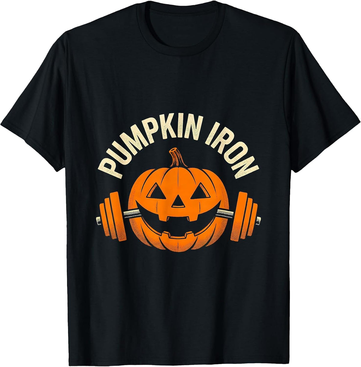 Men's Pumpkin Iron Halloween Gym Workout Lifting Pun Funny T-Shirt - Black