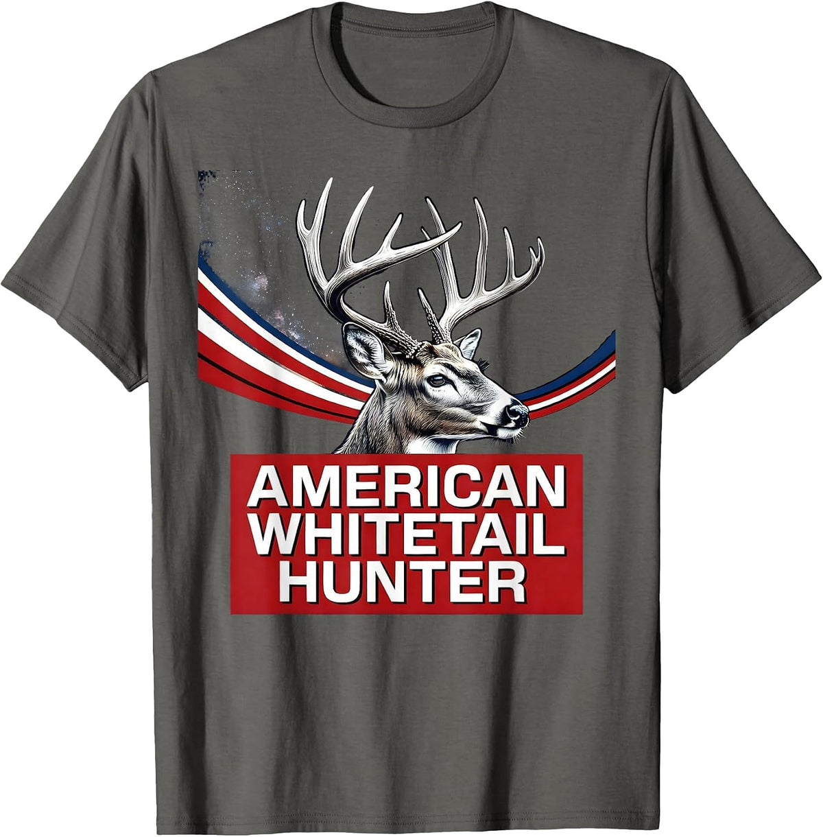 Men's American Whitetail Hunter Patriotic Deer Hunting Dad Humor T-Shirt - Asphalt Grey