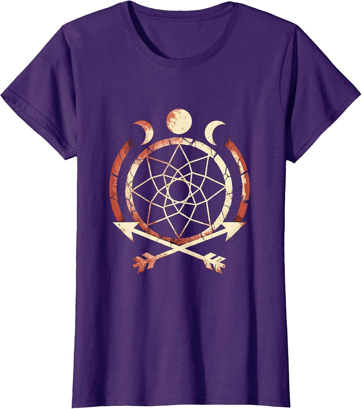 Women's Dreamcatcher Arrows Moon Phases Western Boho T-Shirt - Purple