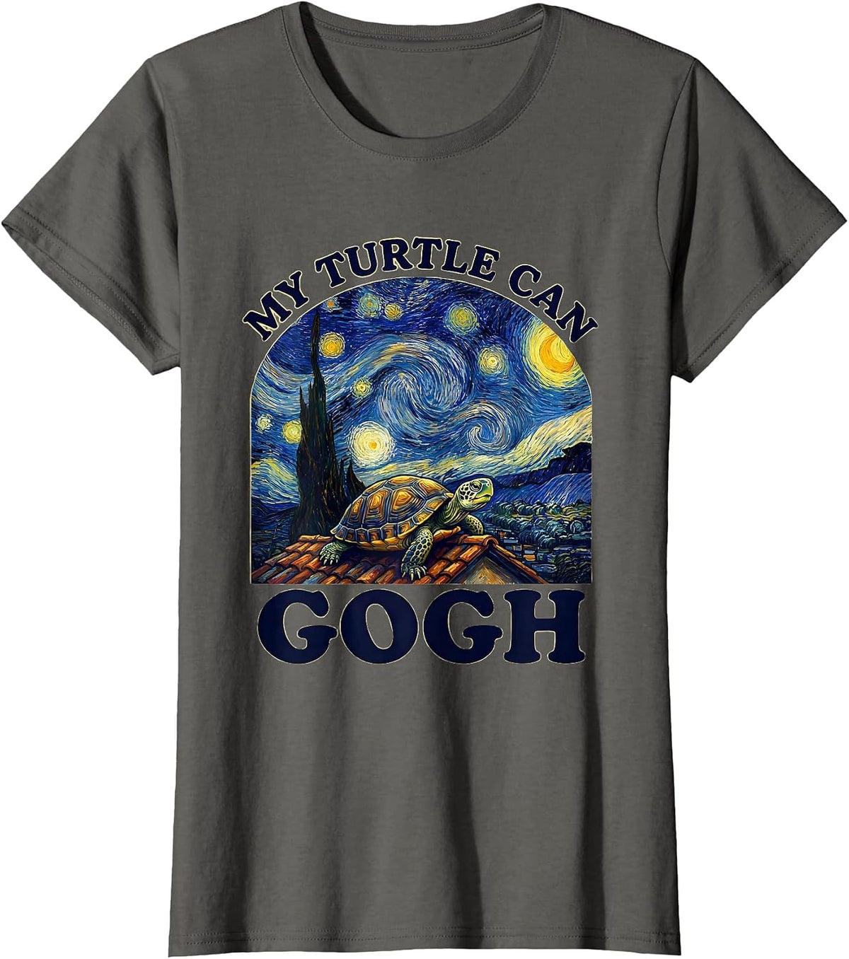 Women's My Turtle Can Gogh Whimsical Art Parody Cat Lover Gift T-Shirt - Asphalt Grey