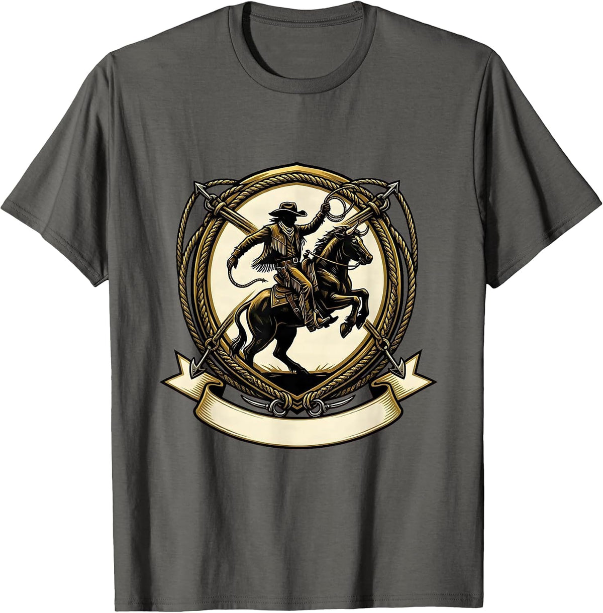 Cowgirl Riding Cowboy Rodeo Arena Illustration T-Shirt - Asphalt Grey
