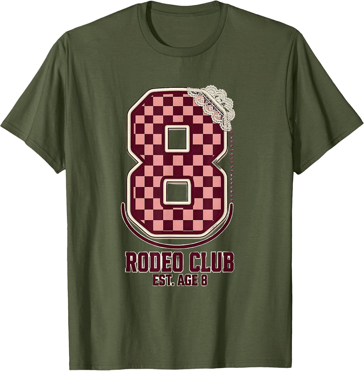 Men's Rodeo Club Est Age 8 Cowgirl Disco Birthday Girl Party T-Shirt - Olive Green