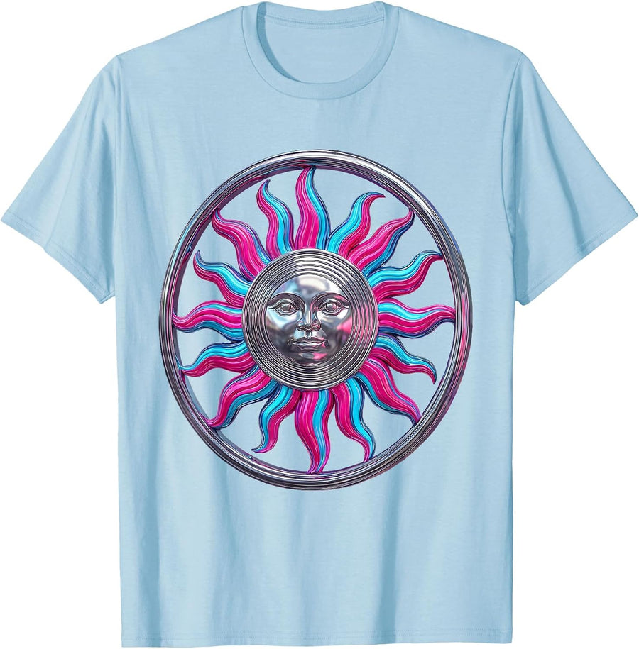 Men's Giant Sun Solar Flare Eruption Galaxy Design T-Shirt - Baby Blue