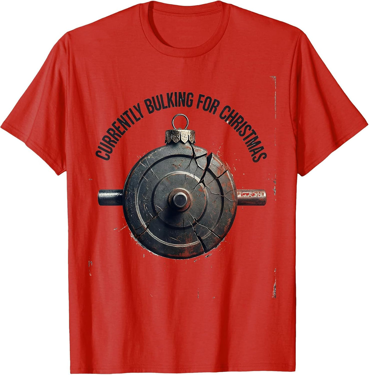 Men's Currently Bulking For Christmas Distressed Weightlifting Gym T-Shirt - Red