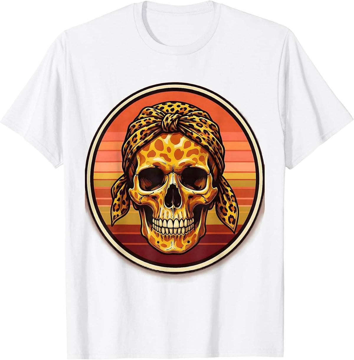 Men's Cheetah Print Bandana Skull Graphic T-Shirt - White
