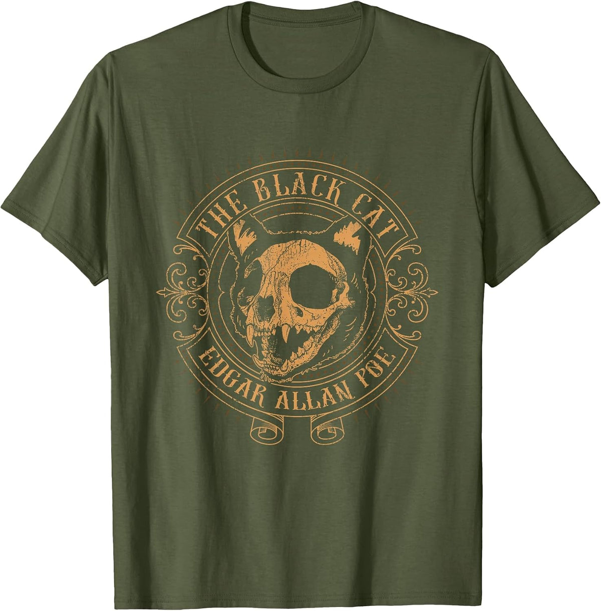 Edgar Allan Poe The Black Cat Distressed T-Shirt - Olive Green