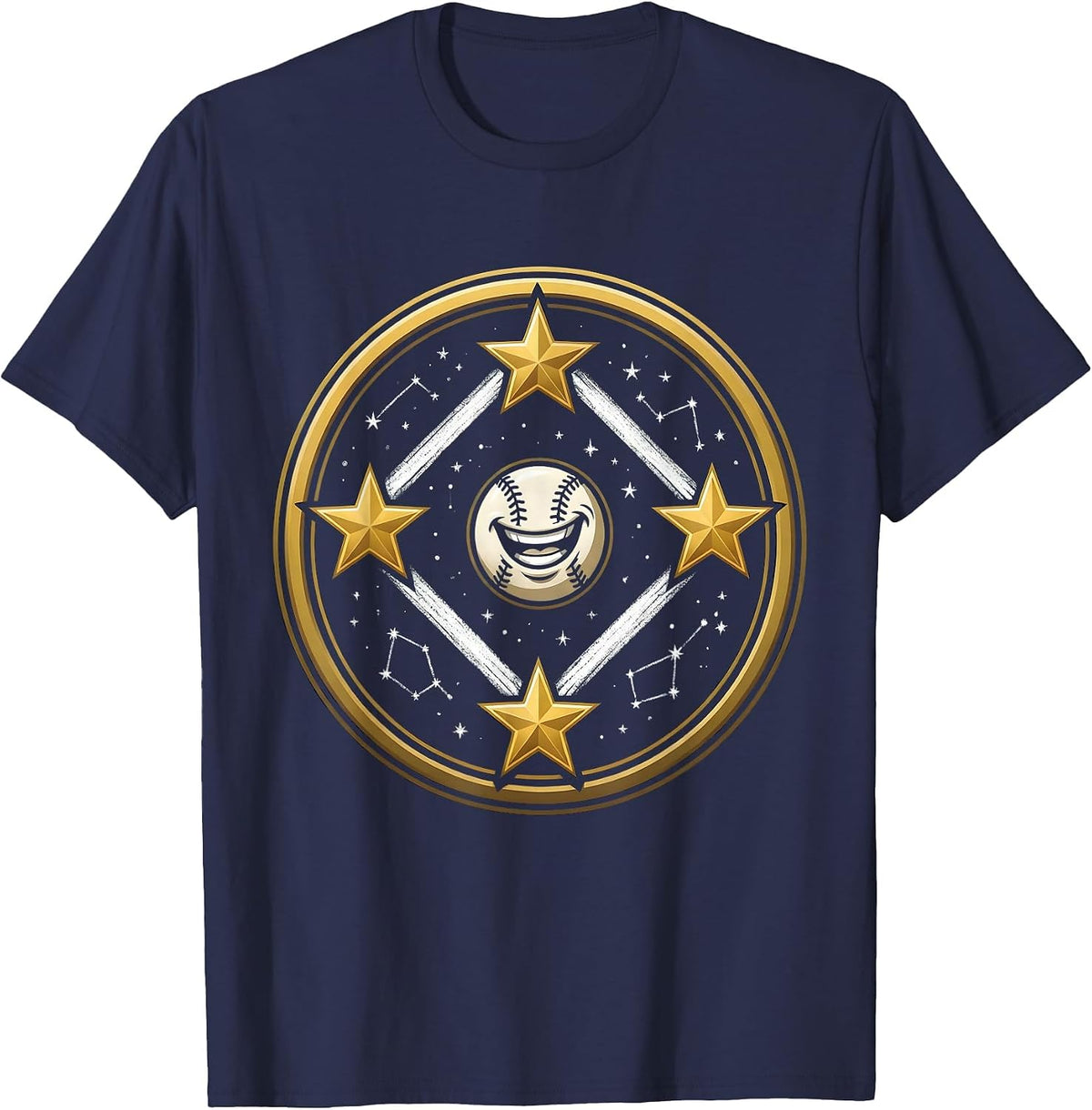 Baseball Diamond Constellation Star Map Design T-Shirt - Navy Blue