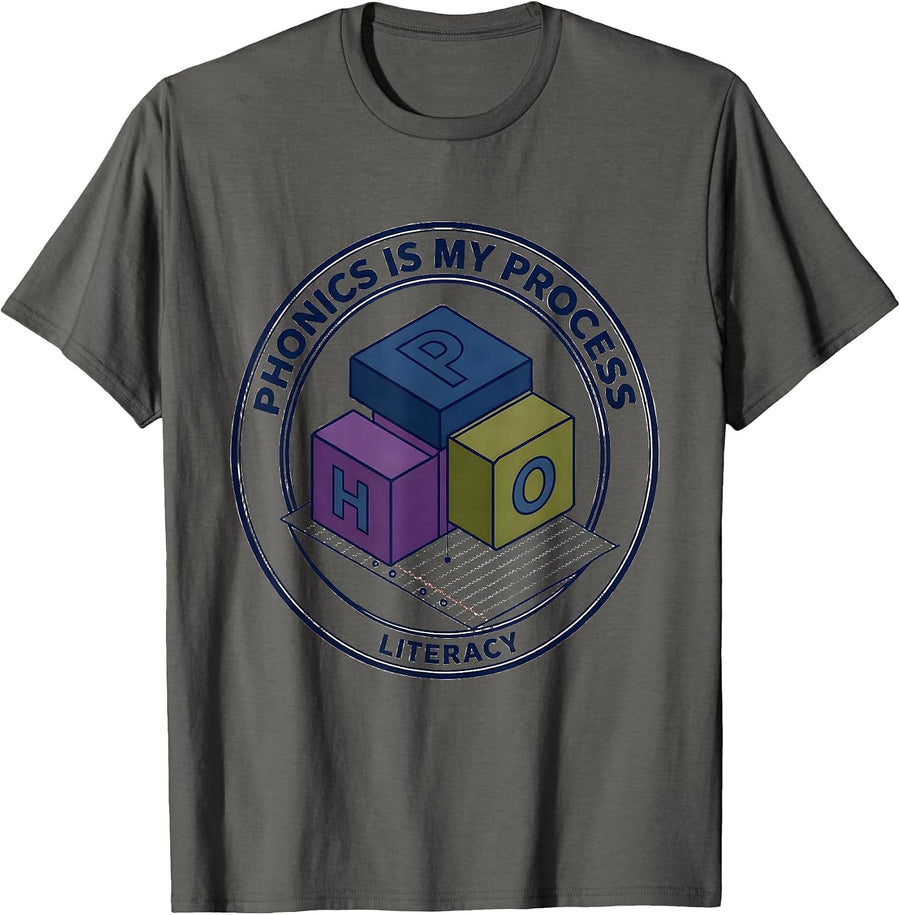 Phonics Is My Process Reading Teacher Literacy Humor T-Shirt - Asphalt Grey