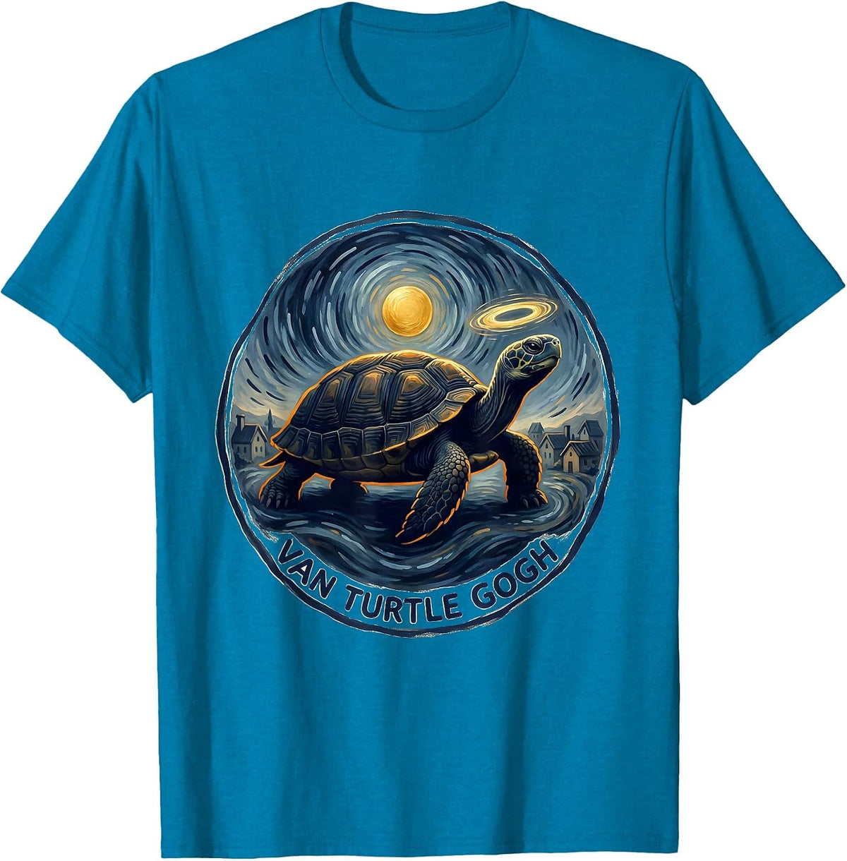 Van Turtle Gogh Storybook Animal Lover Whimsical Art Meme T-Shirt - Sapphire Blue