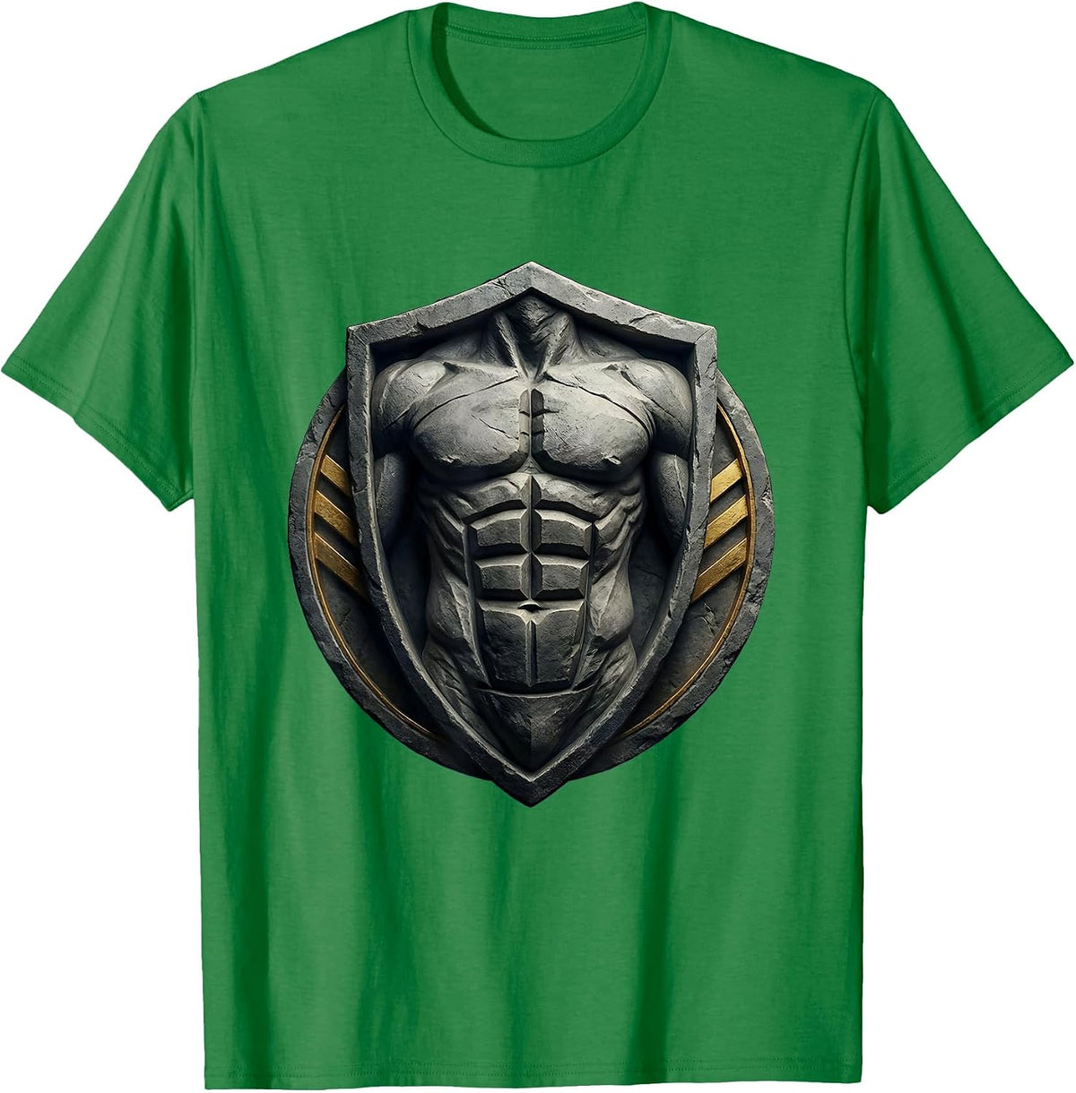 Men's Stone Carved Six-Pack Abs Graphic Tee T-Shirt - Kelly Green