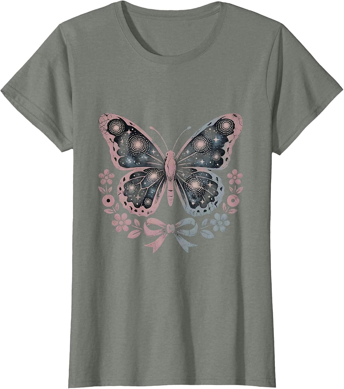 Galaxy Butterfly Cosmic Wings Illustration T-Shirt - Olive Heather