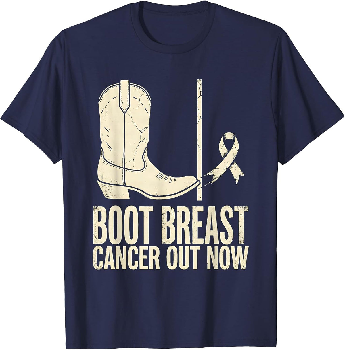 Men's Boot Breast Cancer Out Now Boho Western Cowgirl Awareness T-Shirt - Navy Blue