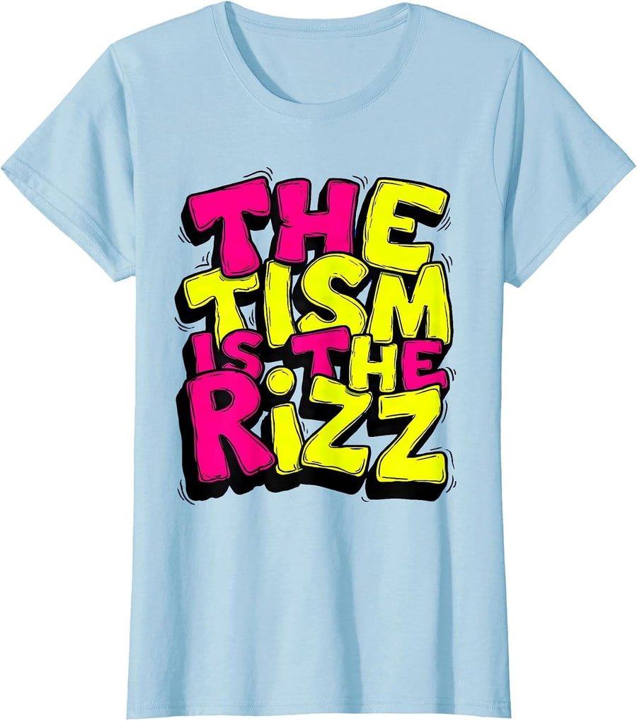 Women's Rizz Em With The Tism Autism Humor Design T-Shirt - Baby Blue