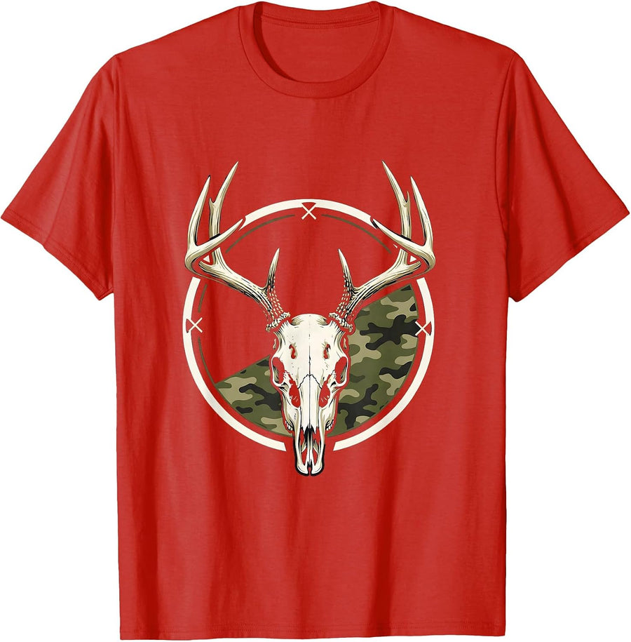 Men's Whitetail Skull Camo Deer Hunting Dad Humor T-Shirt - Red