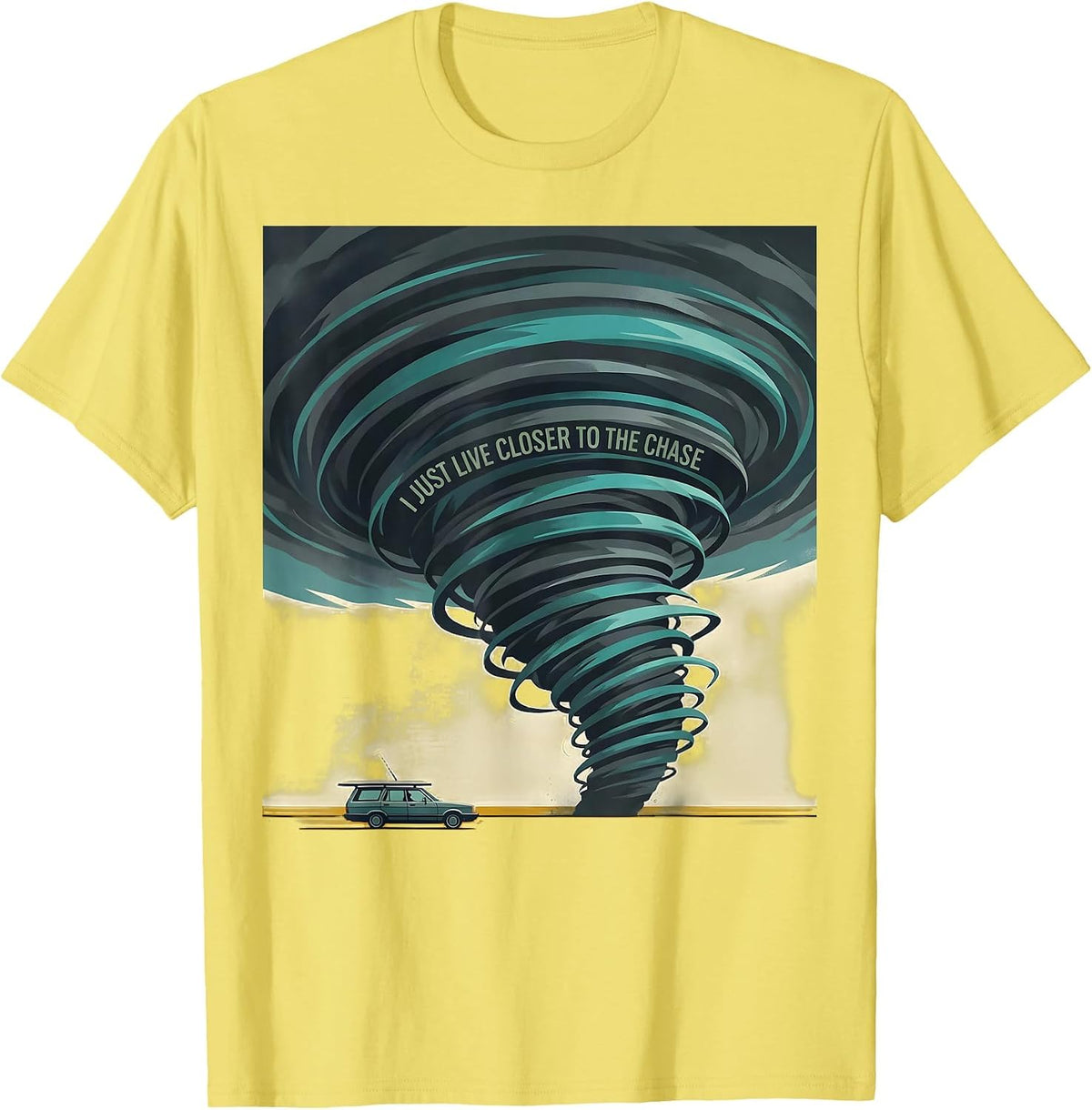 Men's I Just Live Closer To The Chase Midcentury Modern Storm T-Shirt - Lemon Yellow