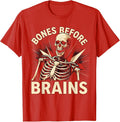 Men's Bones Before Brains Skeleton Graphic Design T-Shirt - Red