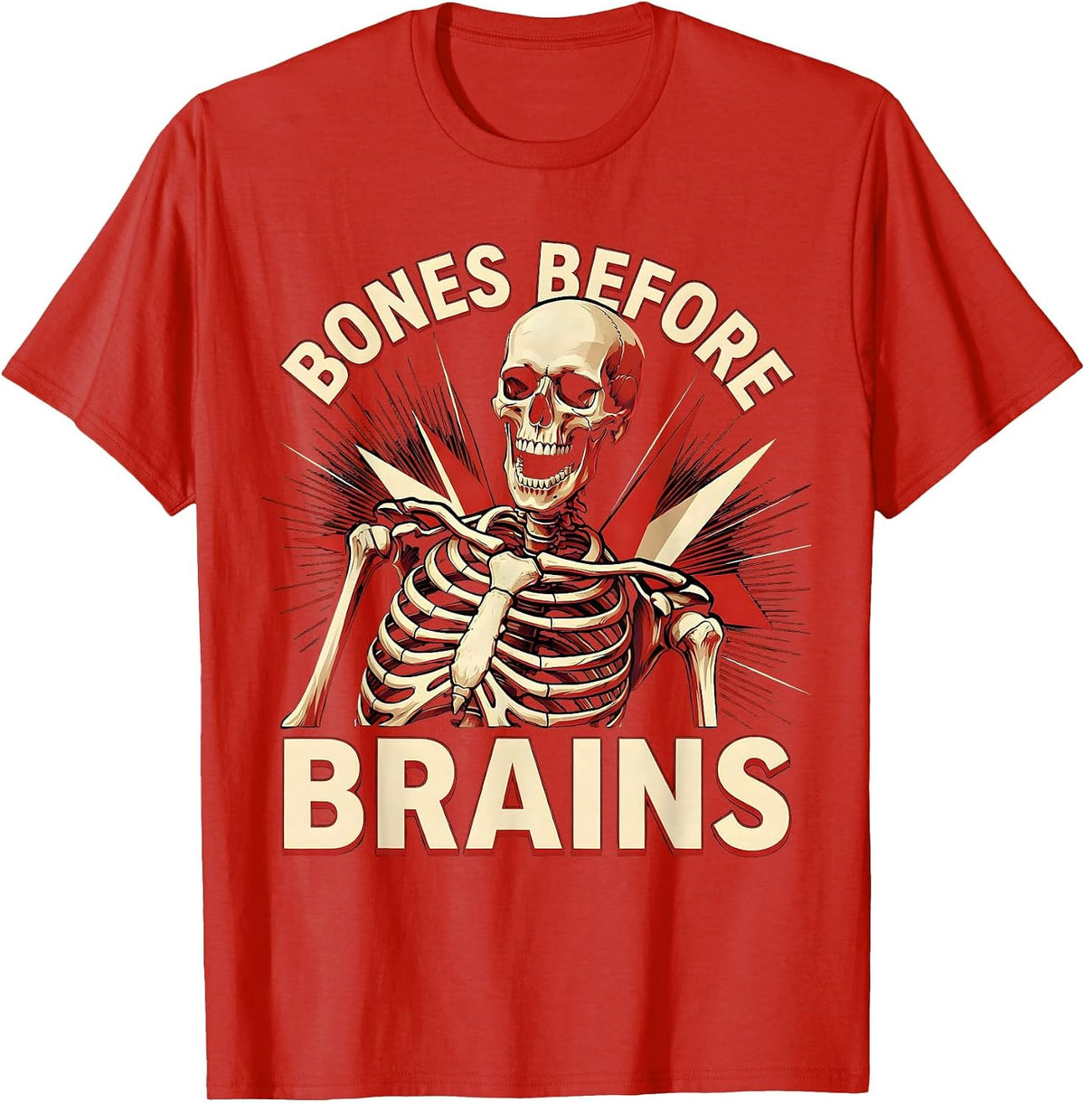 Men's Bones Before Brains Skeleton Graphic Design T-Shirt - Red