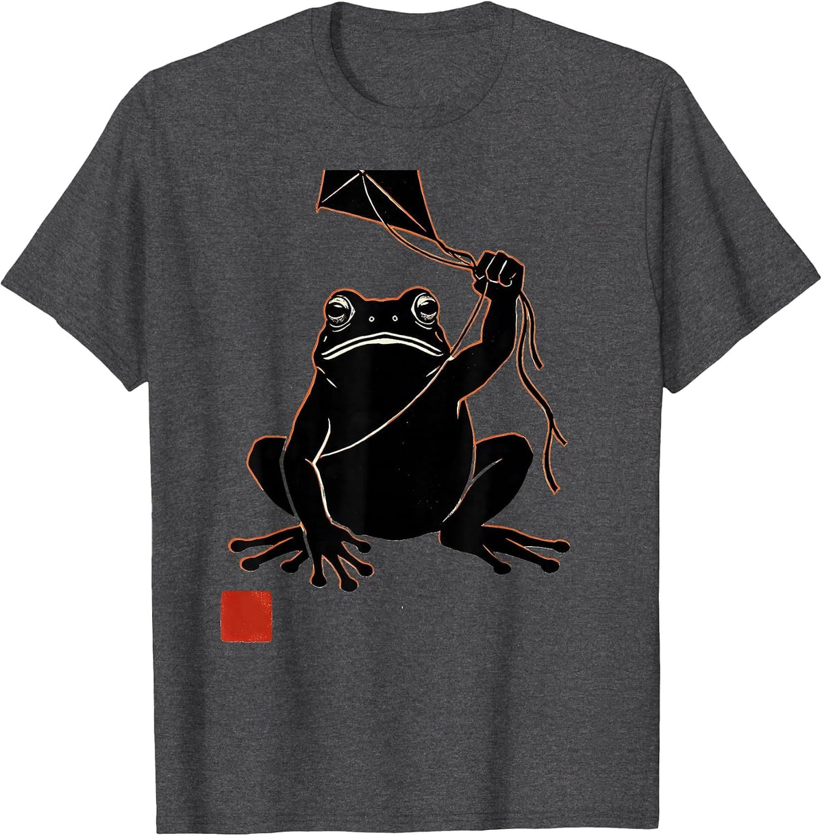 Grumpy Frog Japanese Ink Art Hobbyist Graphic T-Shirt - Dark Heather Grey