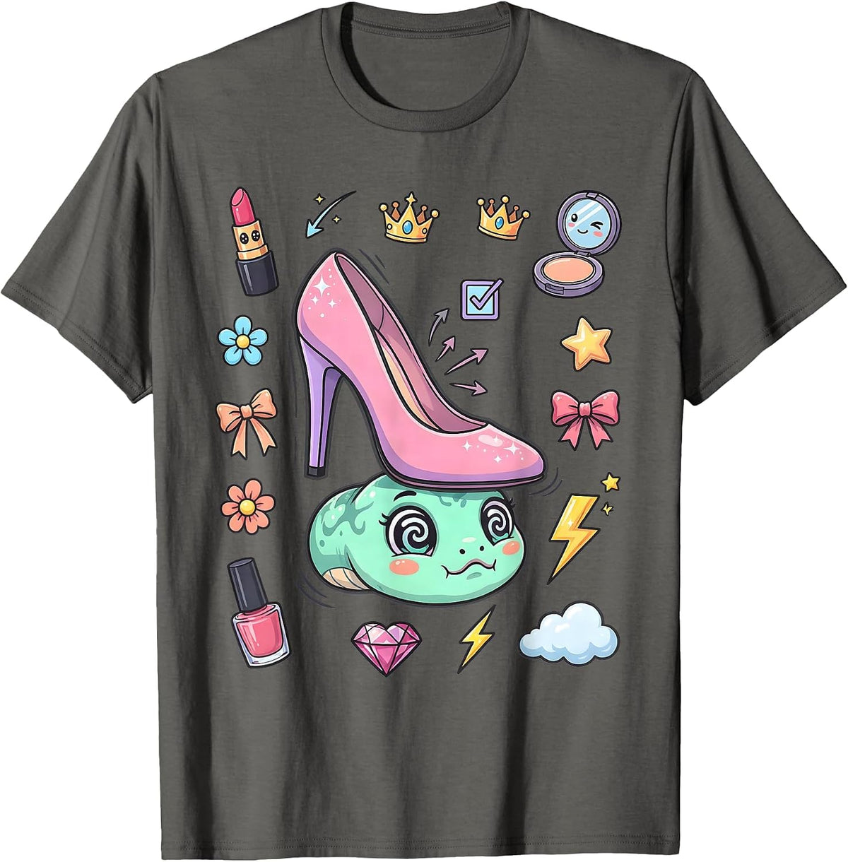 Mimi Stiletto Heel Crushing Snake Graphic T-Shirt - Asphalt Grey