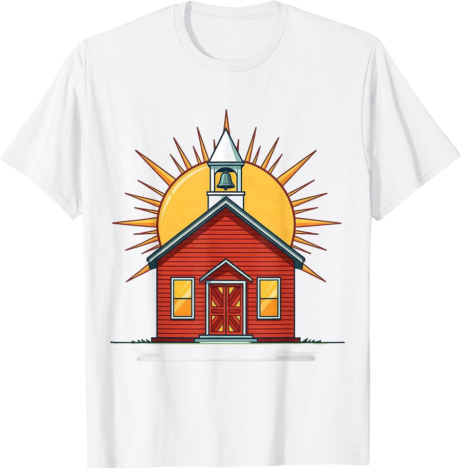 Second Grade Teacher Schoolhouse Sunrise Design T-Shirt - White