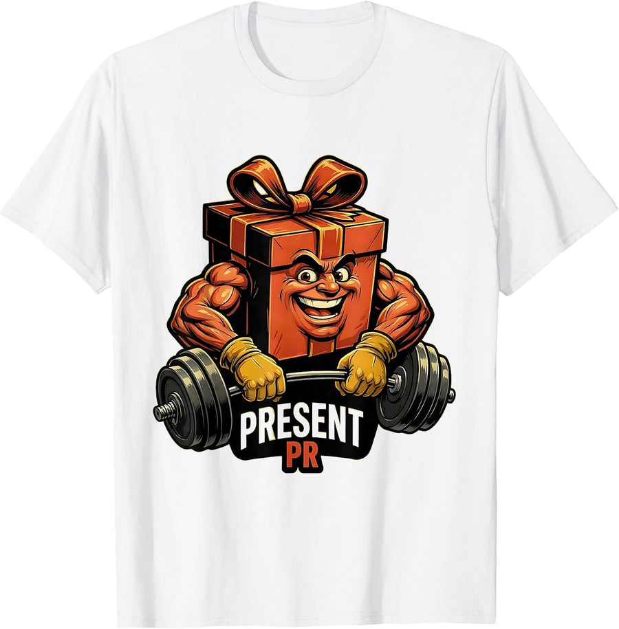 Men's Present PR Retro Advertising Mascot Funny Christmas Gym T-Shirt - White