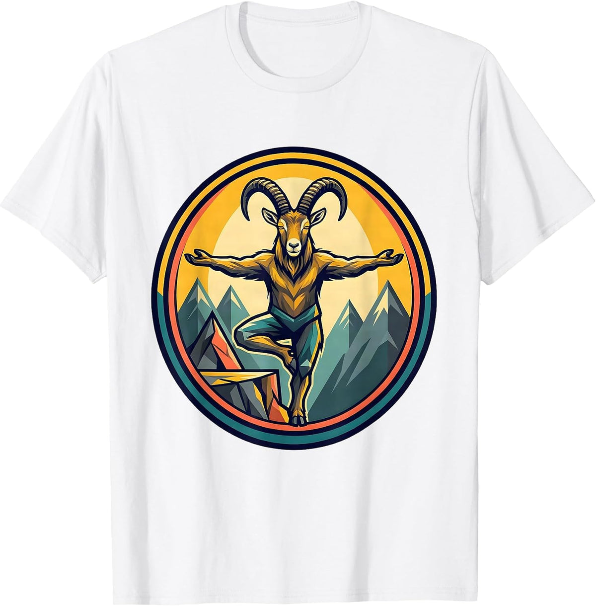 Men's Funny Mountain Goat Yoga on Cliff Edge Graphic T-Shirt - White