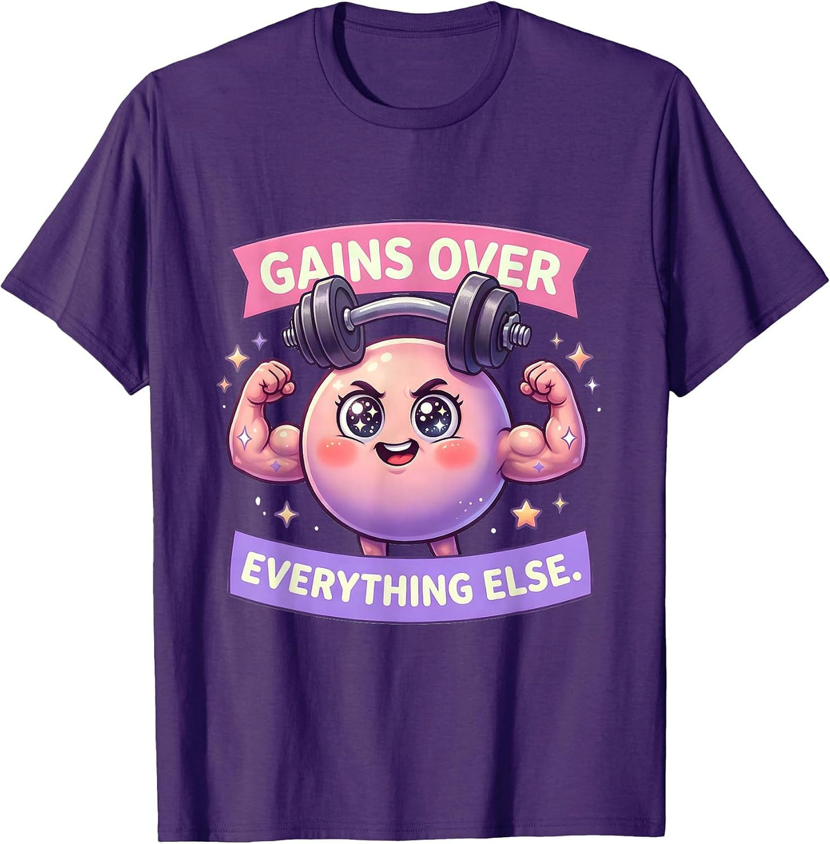Men's Gains Over Everything Else Funny Gym Design T-Shirt - Purple
