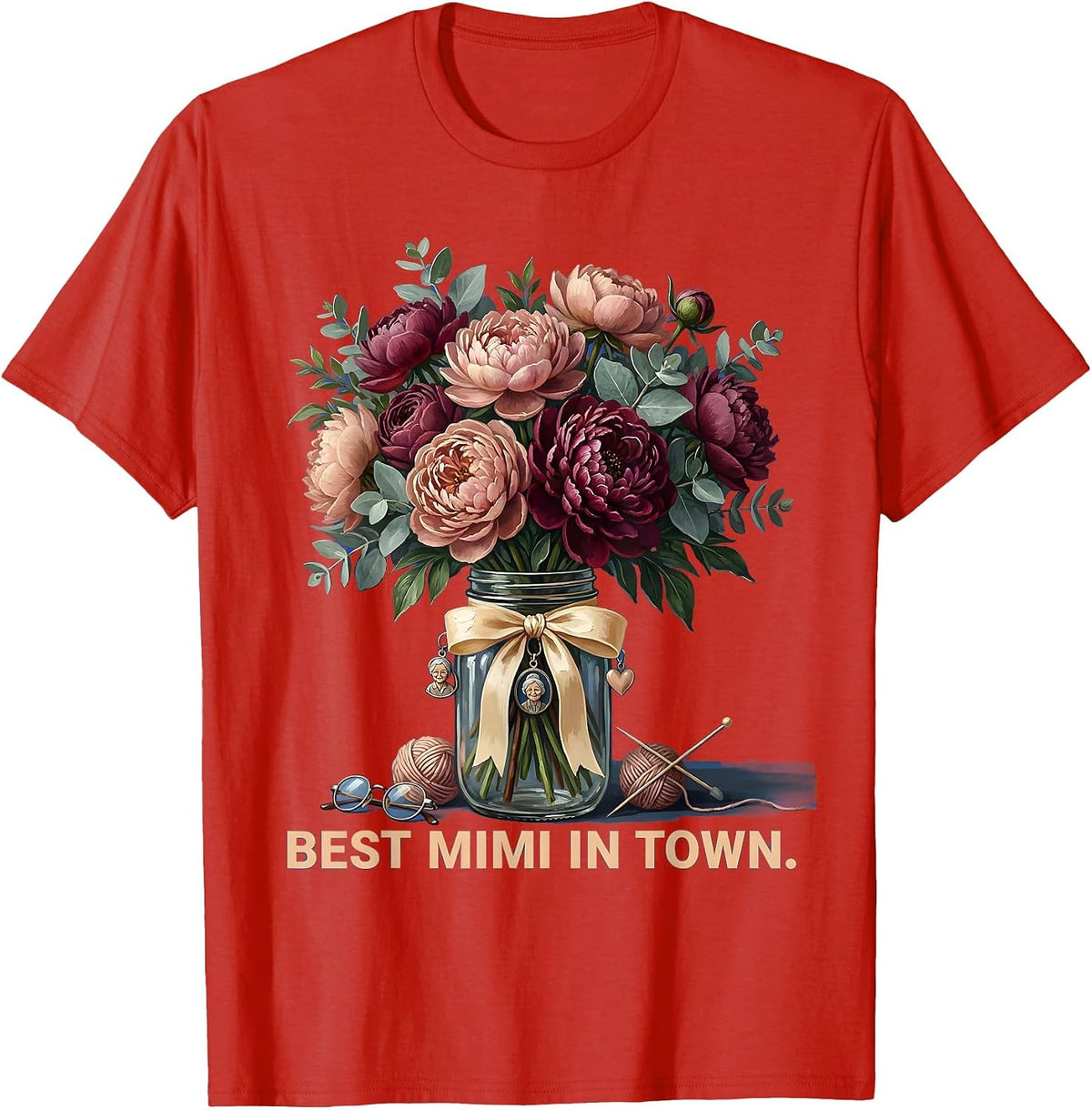 Men's Best Mimi In Town Grandma Pride Design T-Shirt - Red